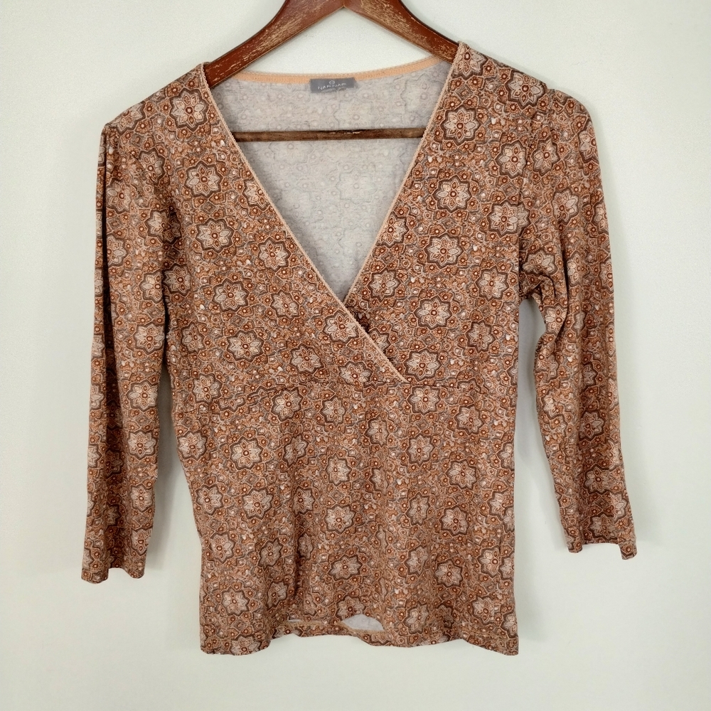 NAF NAF Brown Printed Wrap-Style Long Sleeve Top
